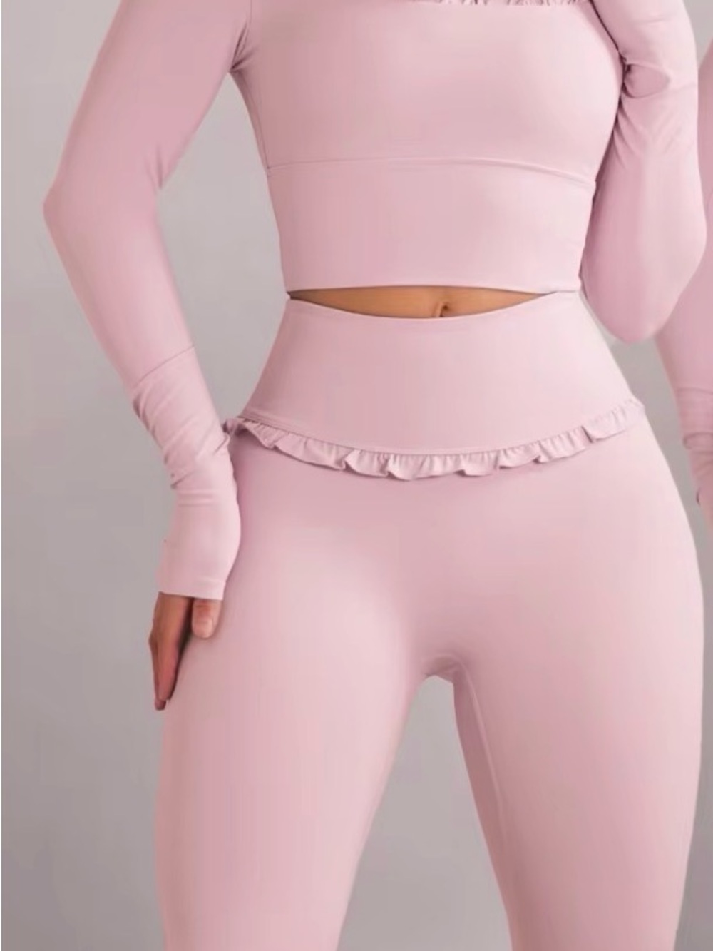 High-Waist Pink Flare Pants with Ruffle Waist